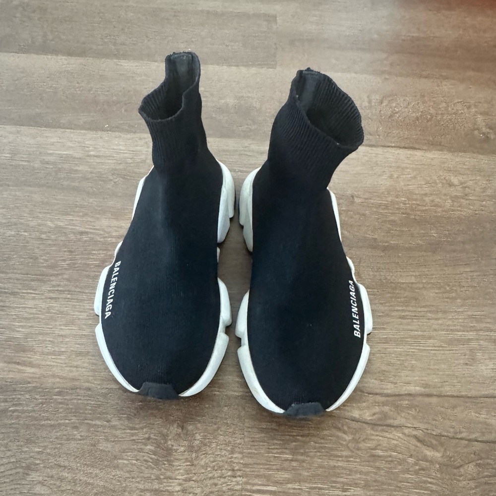 Balenciaga Black Knit Sock Sneakers with White Sole